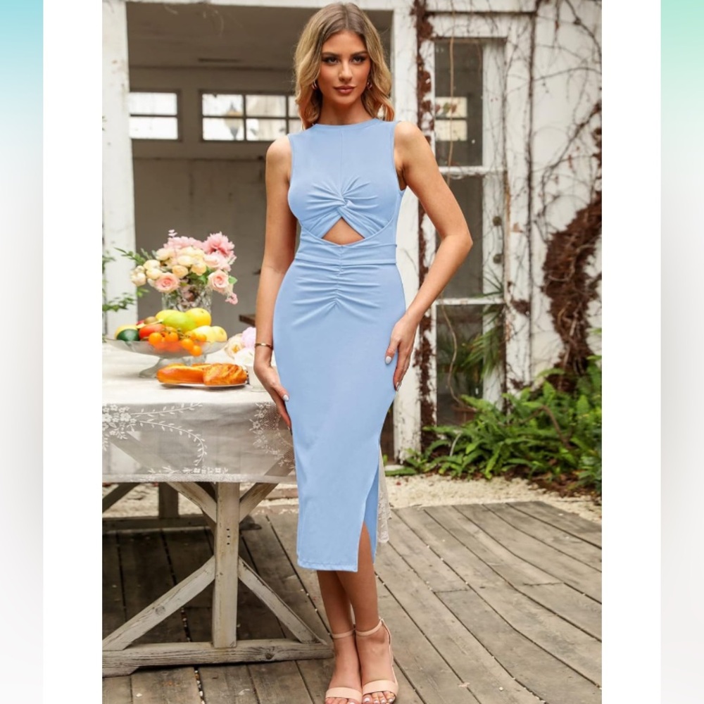 NWOT ribbed cut out midi dress light blue size small